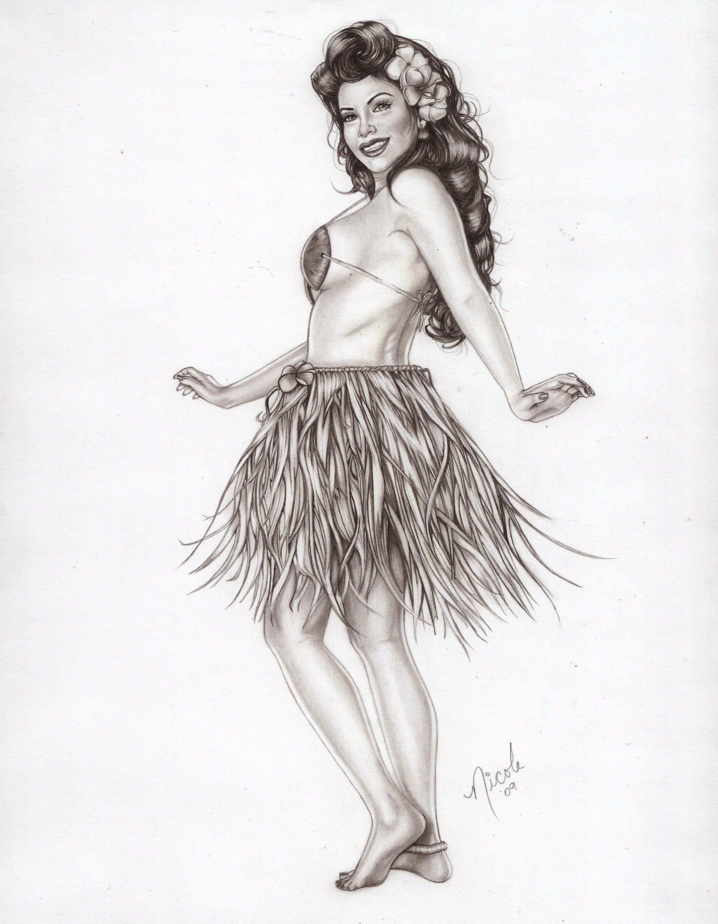 Love Me, Lei Me graphite drawing original artwork by Nicole Brune