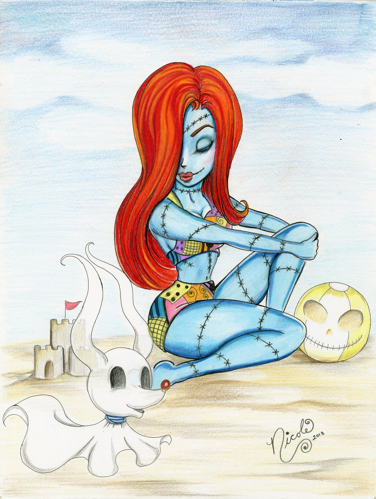 Sally At the Beach original artwork by Nicole Brune
