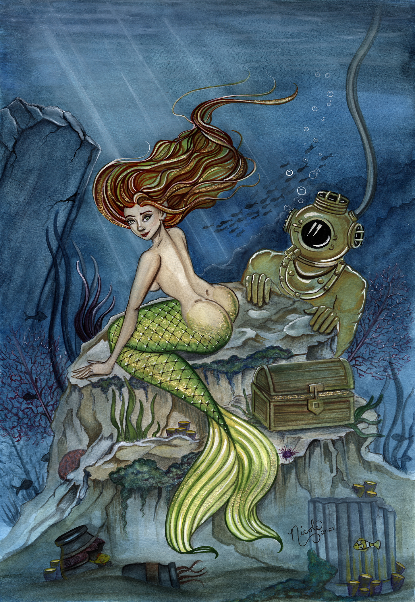 Deep Sea Peepers 12x17.5" original artwork by Nicole Brune