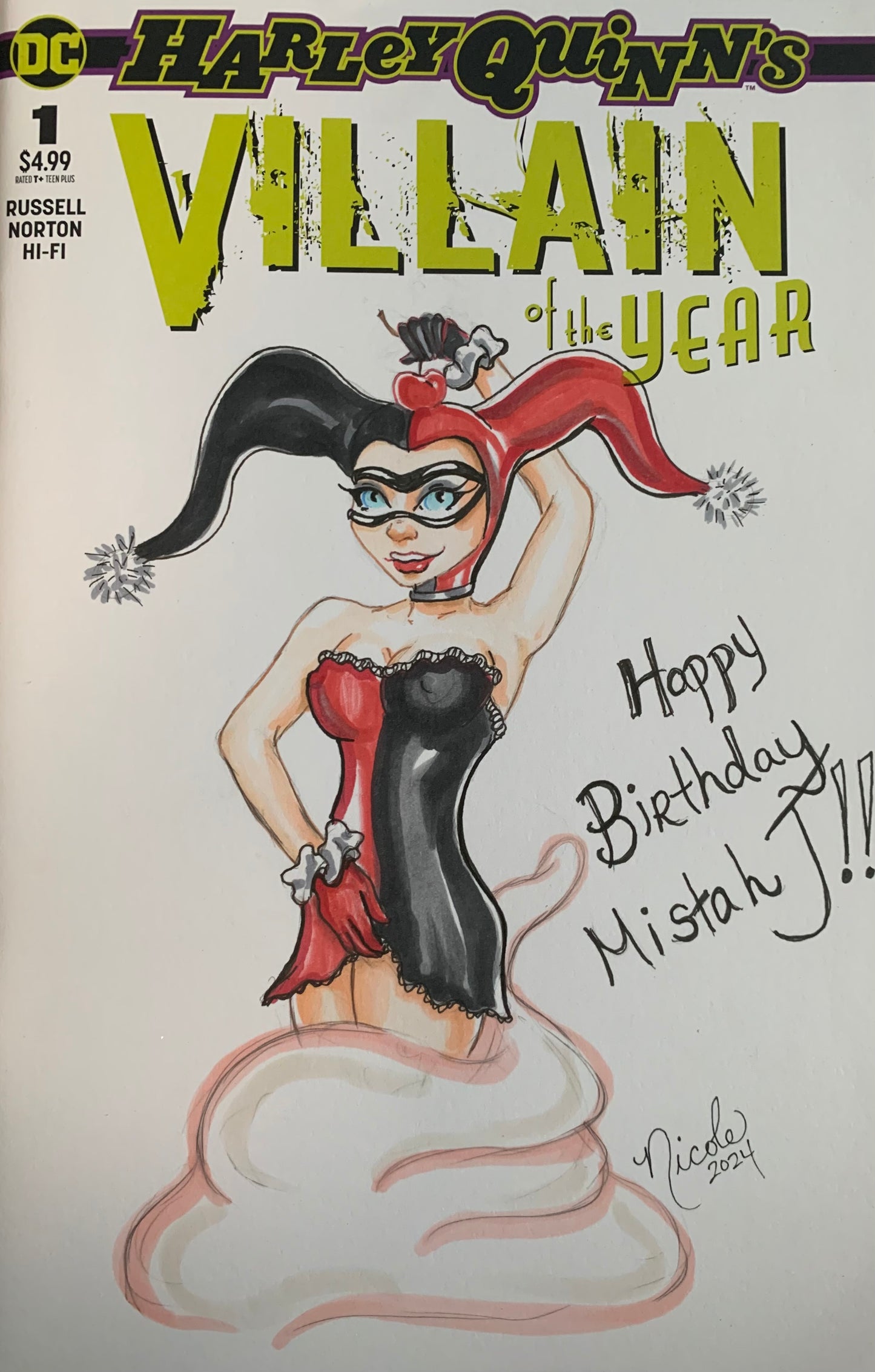 Harley Quinn original marker sketch by Nicole Brune on Harley Quinn Villain of the Year #1 Blank Sketch Cover