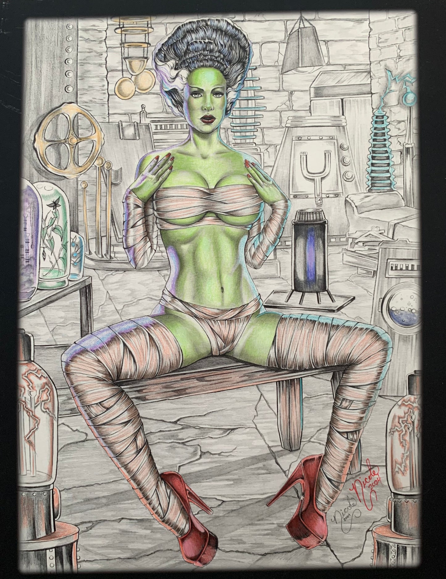 The Bride hand colored print by Nicole Brune