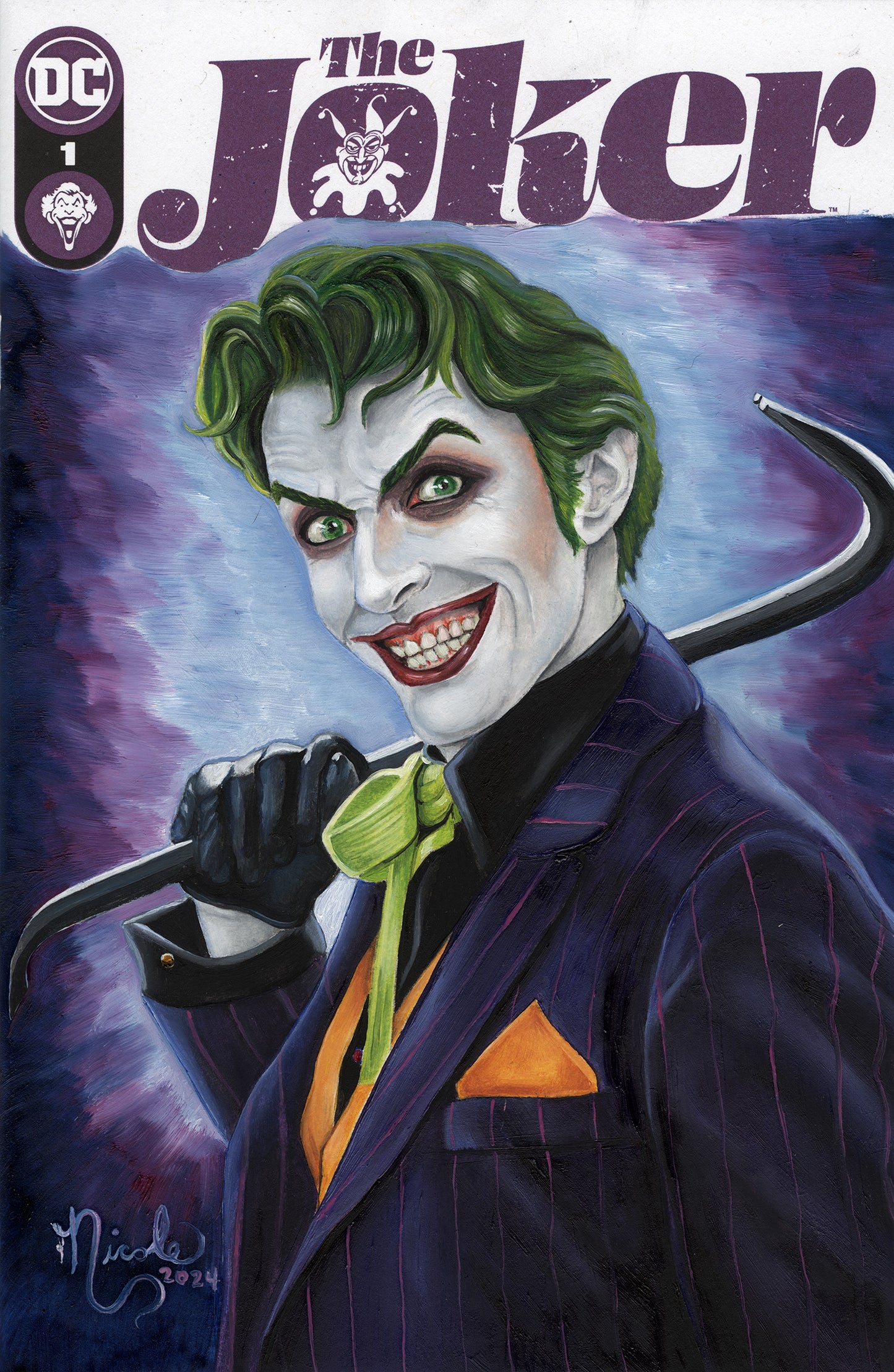 Joker original oil painting by Nicole Brune on Joker #1` Blank Sketch Cover