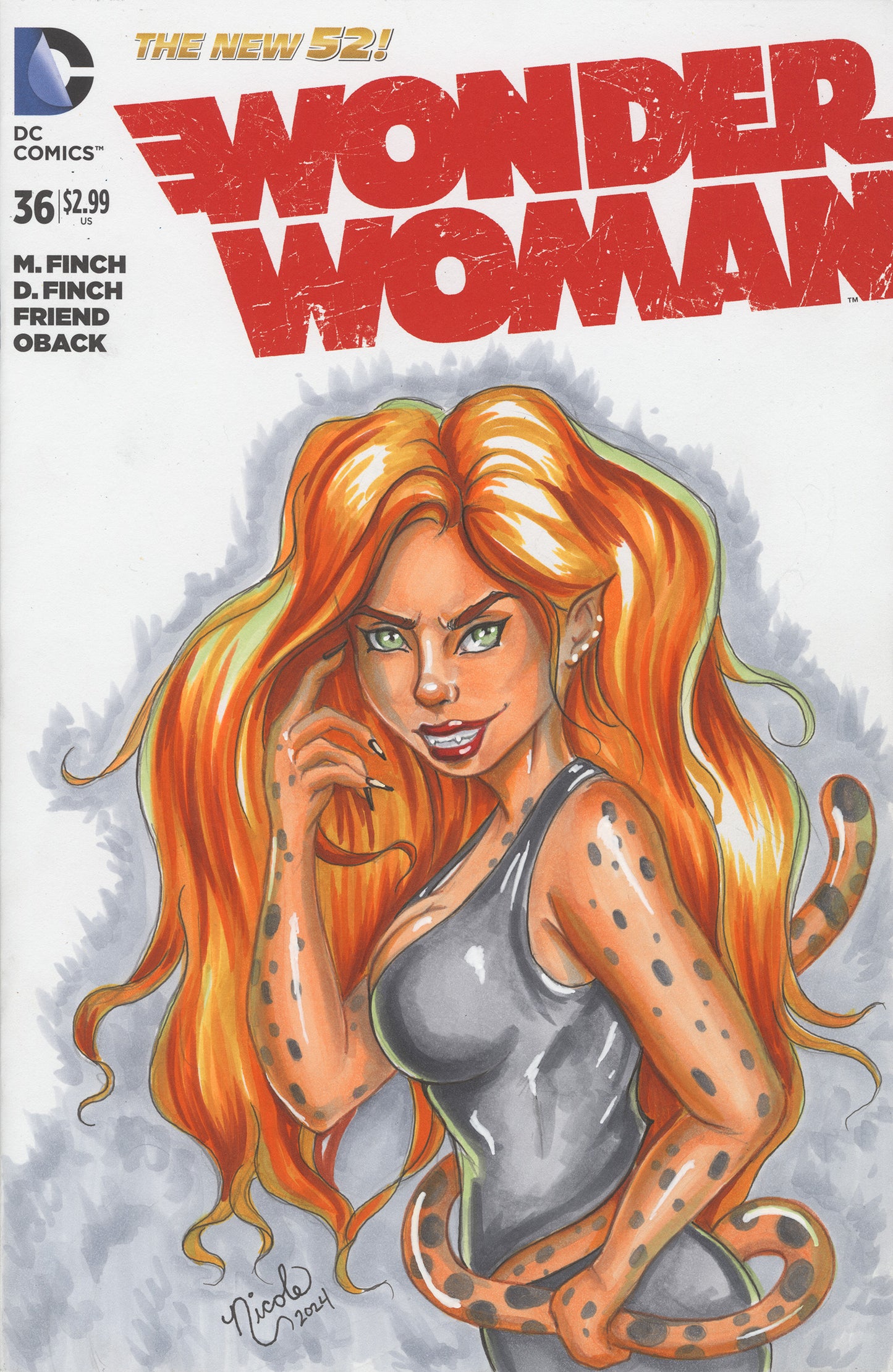 Tigra original marker sketch by Nicole Brune on Wonder Woman #36 Blank Sketch Cover