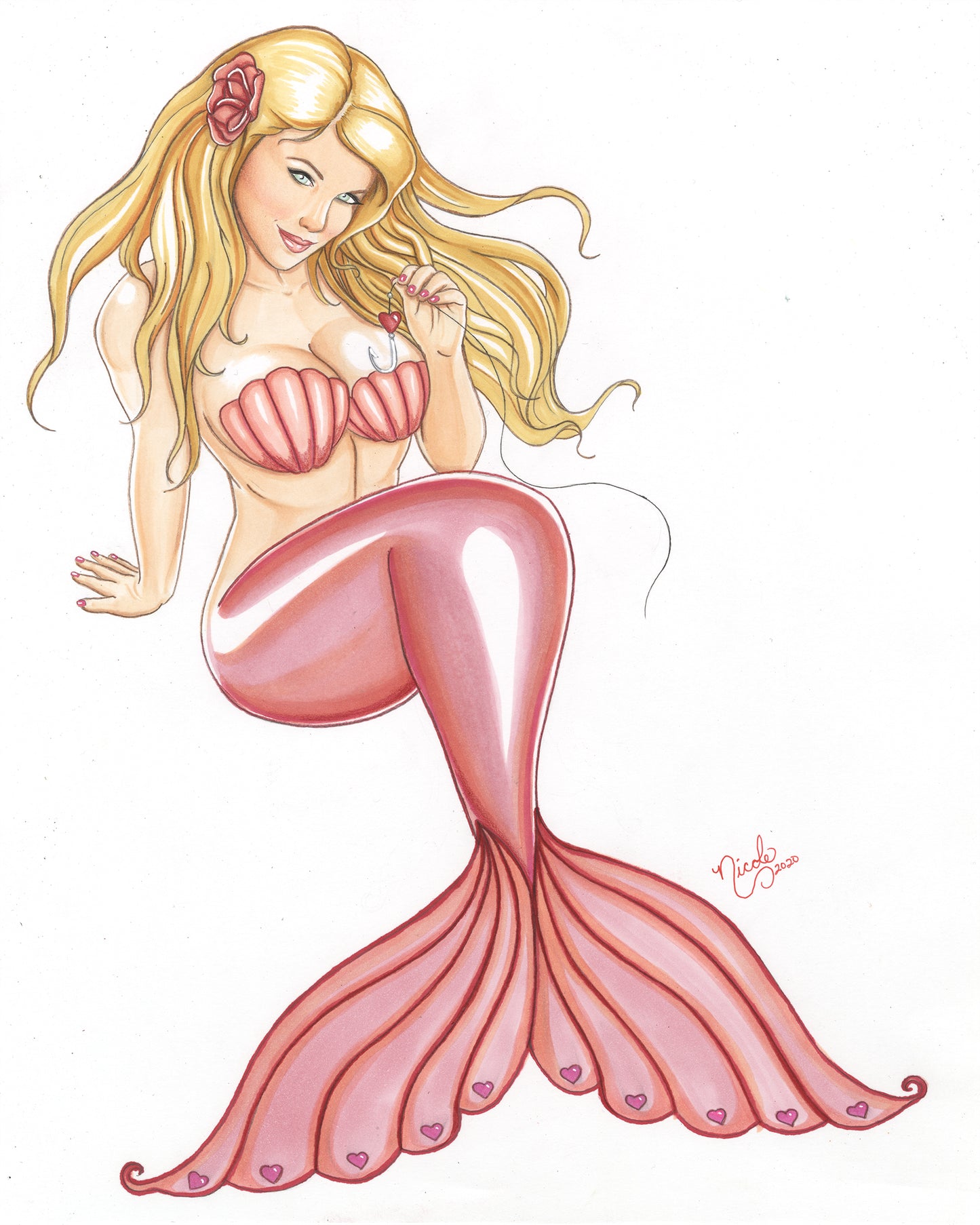 Valentine Mermaid 11x14" original artwork by Nicole Brune