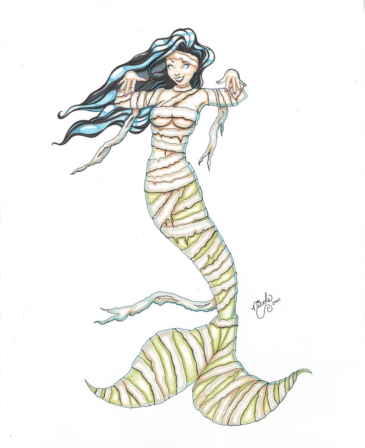 Mummy Mermaid 11x14" original artwork by Nicole Brune