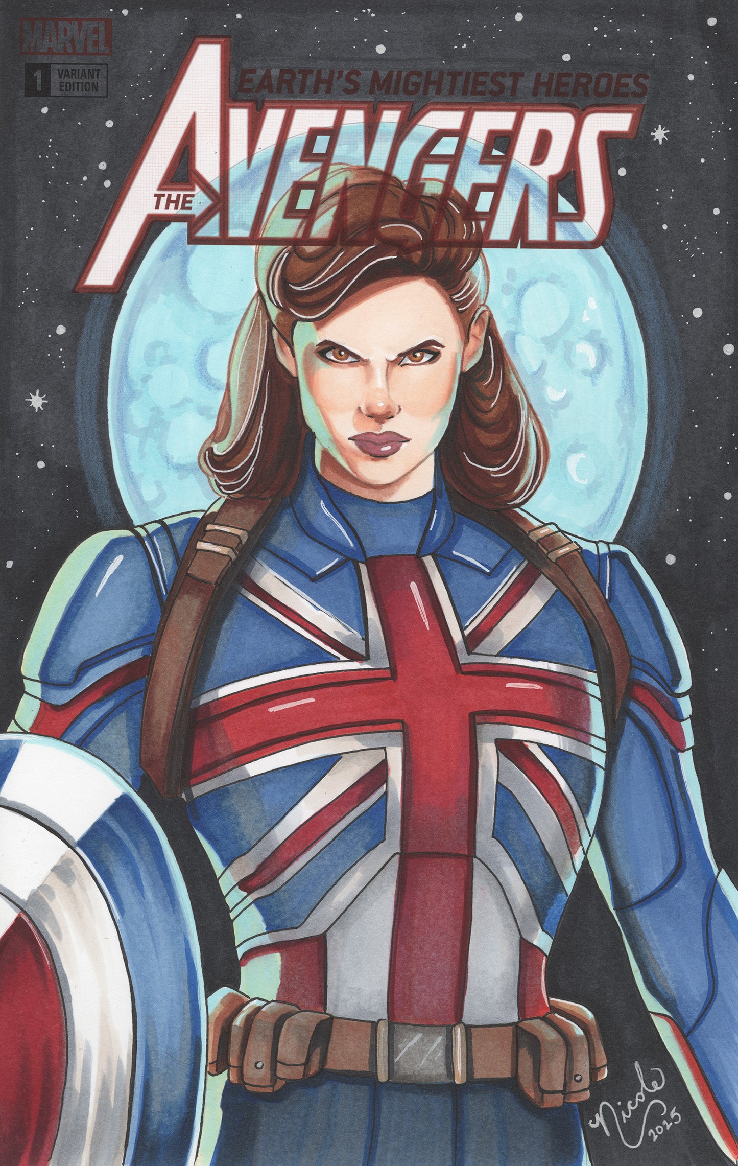 Captain Carter original marker sketch by Nicole Brune on Avengers #1 Blank Sketch Cover